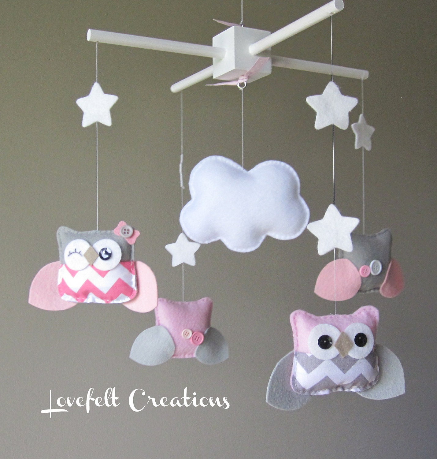 Baby Mobile - Owl Mobile - Pink and Gray Mobile - Pick your colors :)