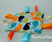 Crinkle Ribbon Sensory Whale Blanket - Crinkle Blanket - Crinkle Toy - Sensory Toy - Tag Toy - Robert Kaufman Fabric - Baby Shower Gift