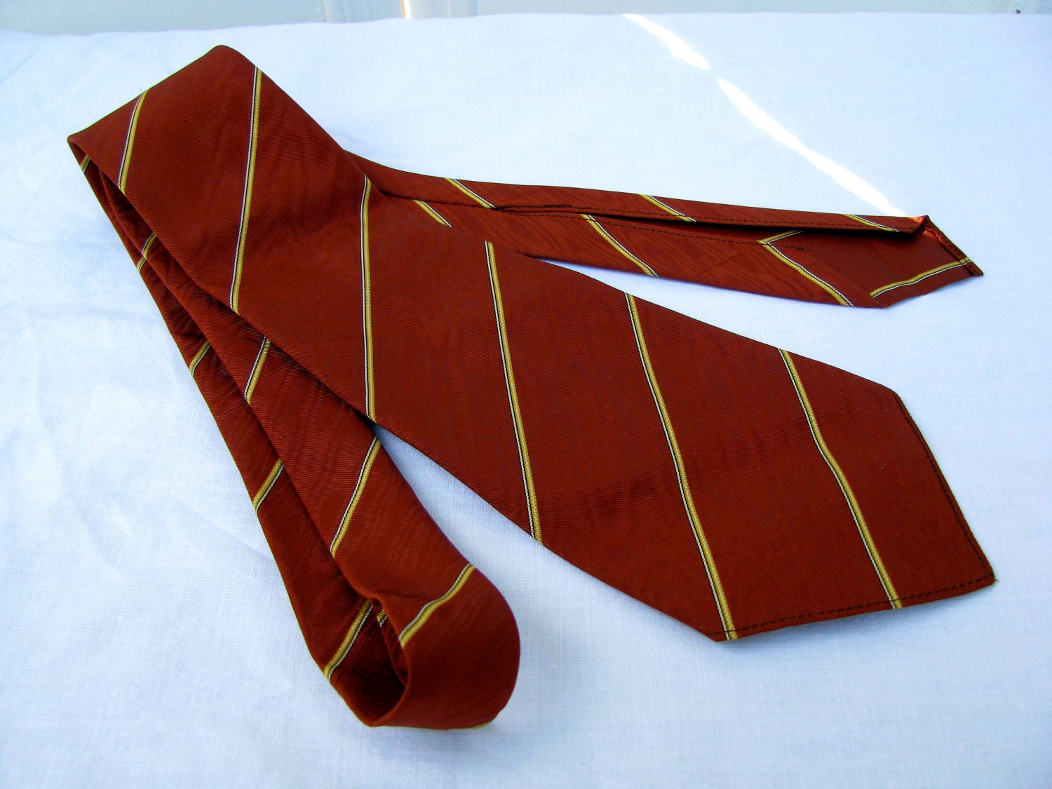 1920s Gatsby Necktie - Isetan Selected Cravats - Copper with Yellow Stripes