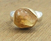 Rough Citrine 14k Gold and Sterling Silver Ring, Raw,Uncut Citrine, Organic, Rustic, Yellow, November Birthstone Ring