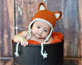 Little Fox Baby Hat, Newborn Earflap Beanie