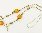 Vintage tribal necklace with bone, amber beads and older silver parts, ethnic style, 1960s