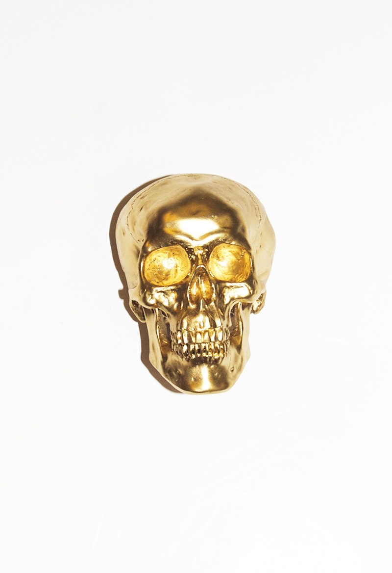 The Fitz - Small Gold Faux Human Head - Resin Skeleton- Sugar Skull Like
