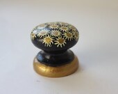Handpainted dresser knobs-drawer pulls-Black-gold-cream-Ideal for bedrooms-living rooms and junk shop finds. Traditional shape