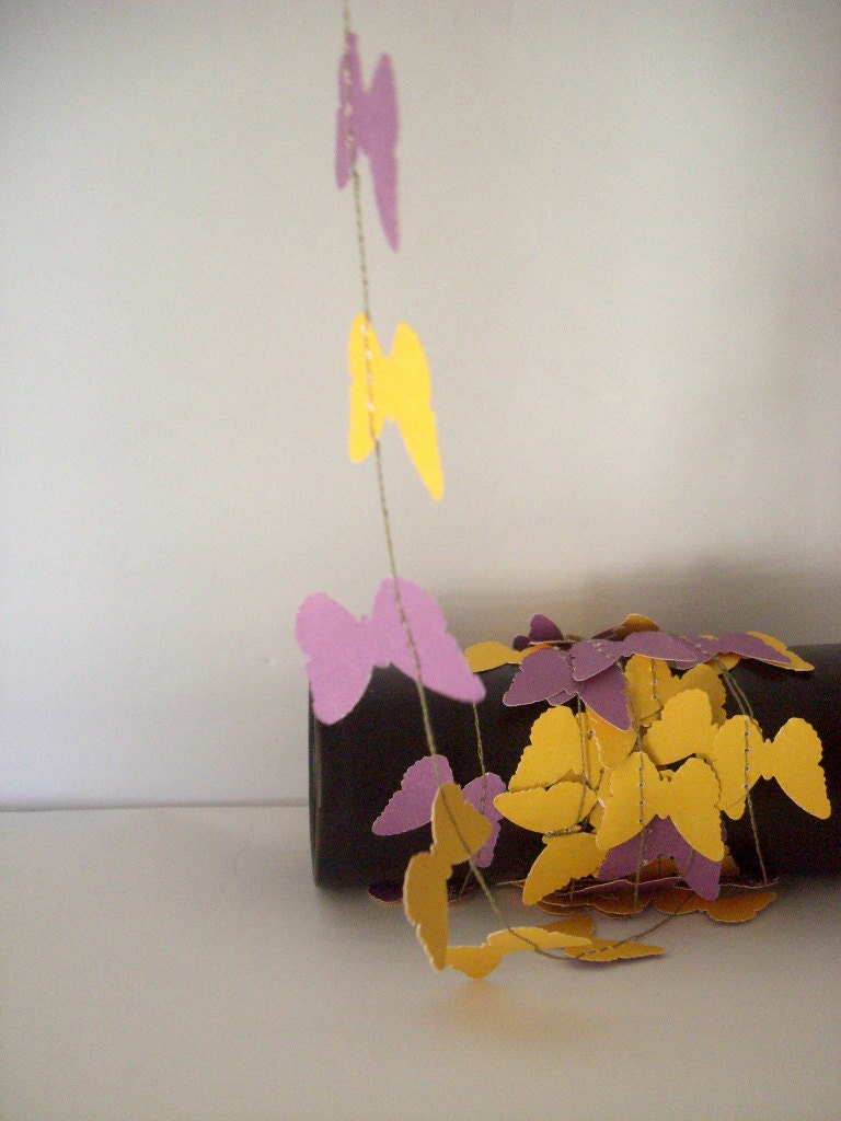 Paper garland- Butterfly purple yellow- home decor- kids room decor - nursery decoration-party decor