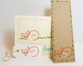 Deluxe Sleeping Fox Gift Set -- Hand Embroidered Bookmark Thank you Card Tag