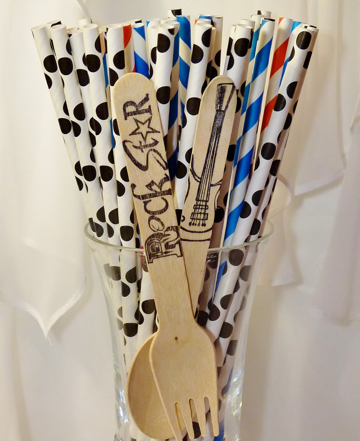60 Paper Straws GLEE PaRtY like a RoCkStAR Electric Blue, ROCKeR BlacK Dot LoVe SonG ReD 80s Music Disney RocK, Mad Hatter Tea PaRtY Il_570xn