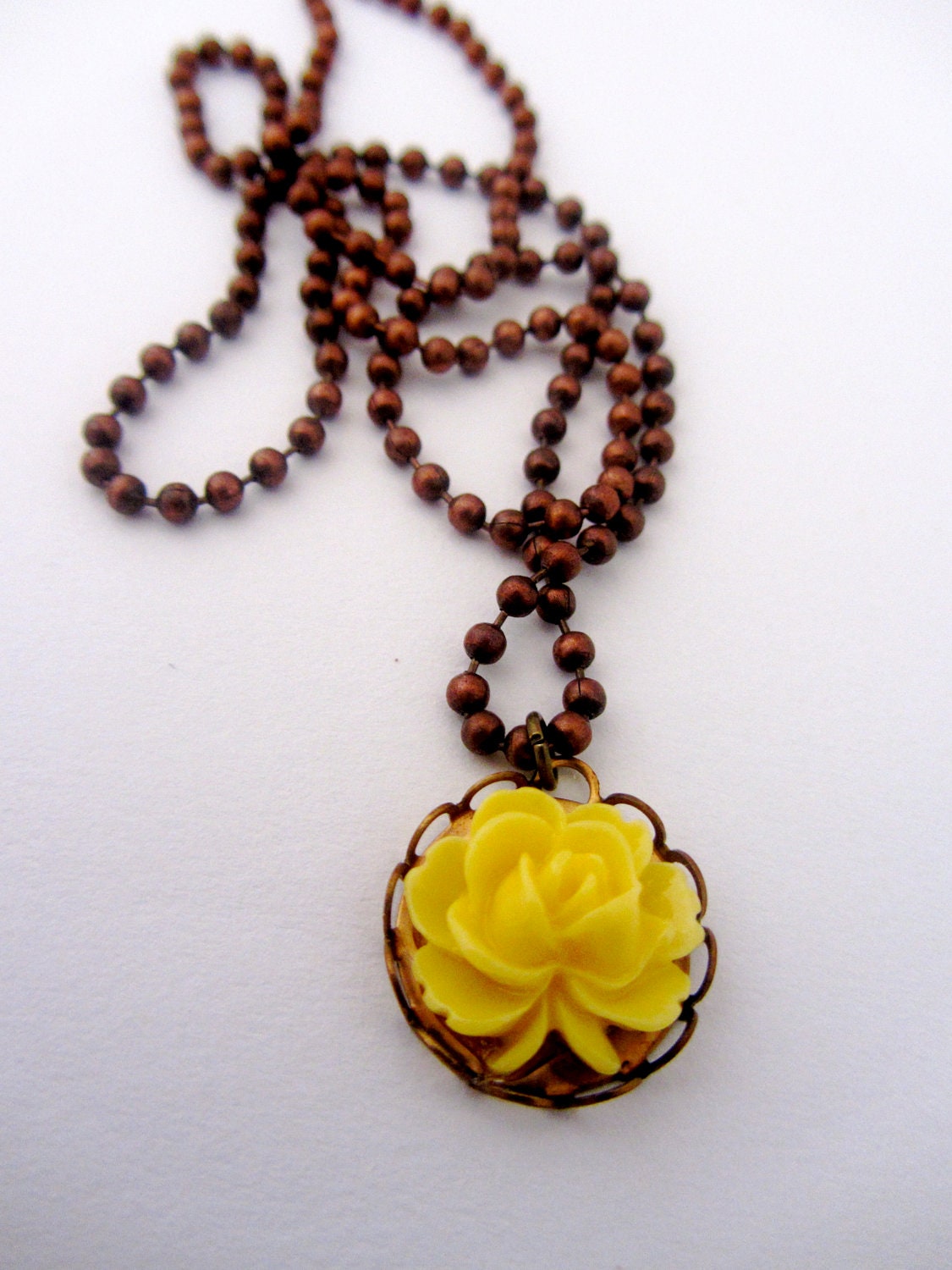 Copper Necklace on Yellow Rose Copper Necklace  Yellow Flower Copper Necklace