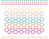 INSTANT DOWNLOAD // Digital Scrapbook Borders // Dots, Hexagons and Lines // Blue, Pink, Yellow, Orange // png files // 300 DPI Il_170x135