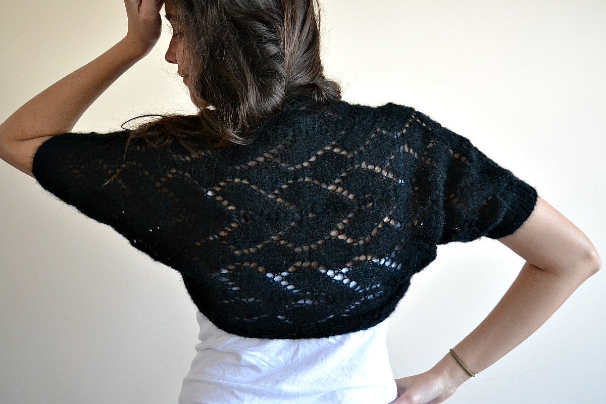 Little black bolero - elegant women luxury knitwear knitted lace black vest sweater cardigan bolero shrug Etsy UK
