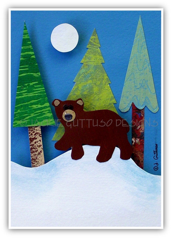 Winter art sale, Original, Brown bear art, Woodland, Modern nursery, Woodland Christmas, Original paper sculpture, Cabin decor, Forest