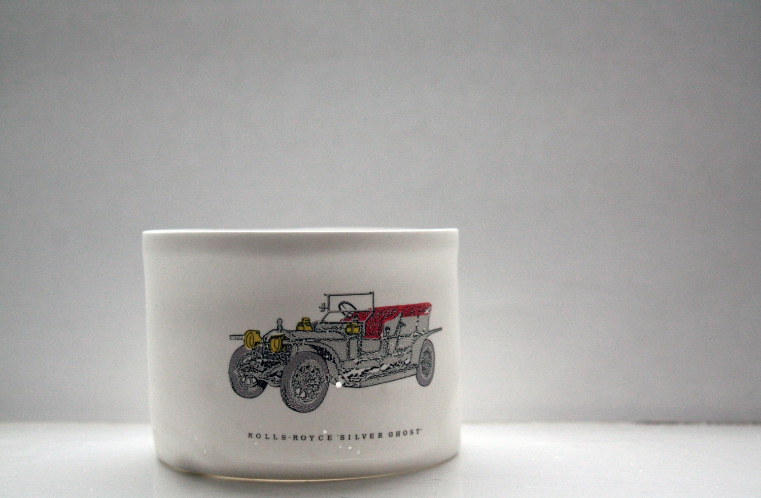 English fine bone china stoneware, small vase, bowl with vintage rolls - royce silver ghost ceramic transfer
