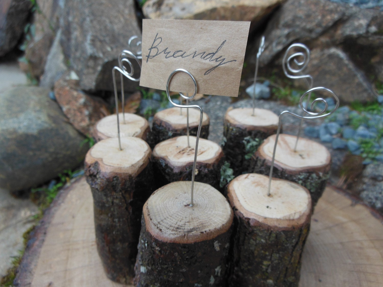 8 Oak WOOD place card holders- place setting for your dinner party, wedding or holiday table - Oak wood - Name card holder - Primitive