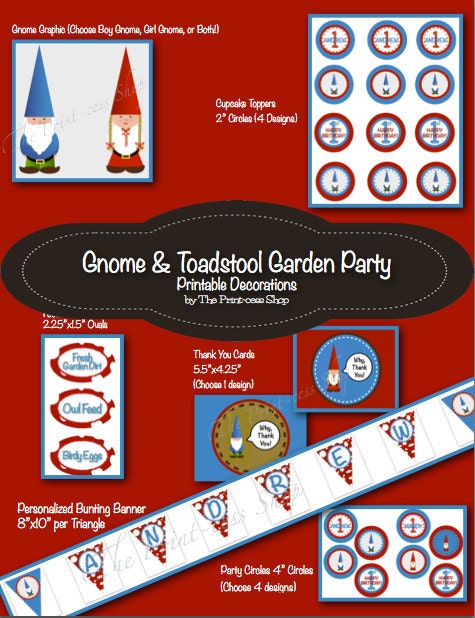 Gnome Party Decorations Personalized Printable in PDF format Il_170x135