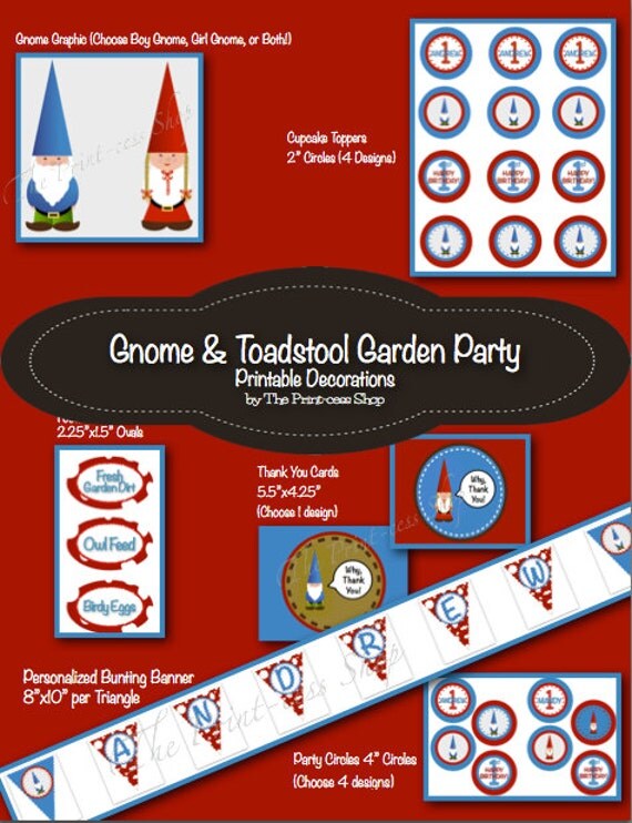 Gnome Party Decorations Personalized Printable in PDF format Il_570xn