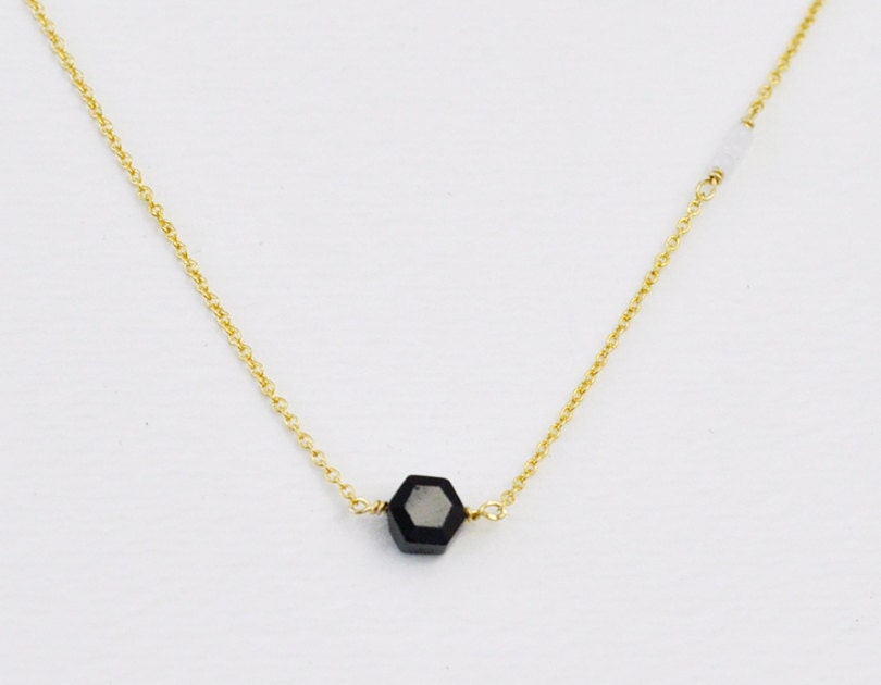 Hex - black white & gold hexagon asymmetrical necklace - delicate minimal jewelry - gift for her
