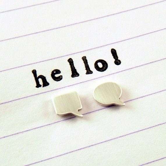 SPEECH BUBBLE STUDS sterling silver mismatched or matching speech bubble stud earrings / Talk, chat, speak, hello, comic book, fun handmade