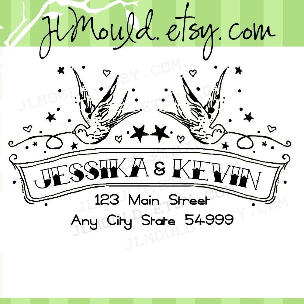 Custom Rubber Stamp DIY Bride Wedding Save the Date Tattoo Rockabilly Rock Return Address 0217 (red rubber stamp wooden block)