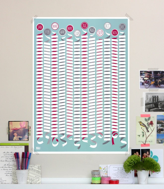 Wall Calendar (any year) in Norfolk Blue/Deep Magenta - Decorative Screen Print