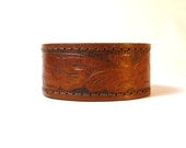 Vintage Tooled Brown Leather Cuff Bracelet Big and Tall Mens Leather Cuff