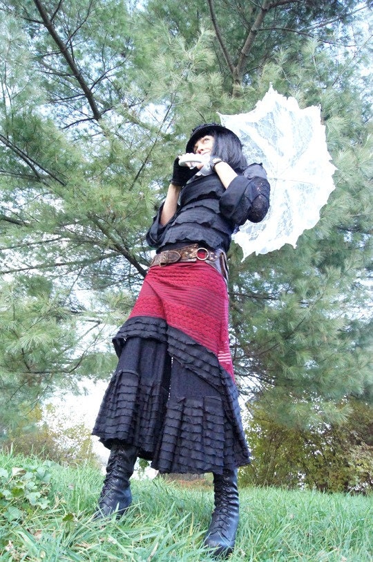 Pants - Black Ruffled Pantaloons - Steampunk - Bloomers - Burning Man - Gothic - Gypsy - Bohemian Fashion - Lotus Noir - Size Medium