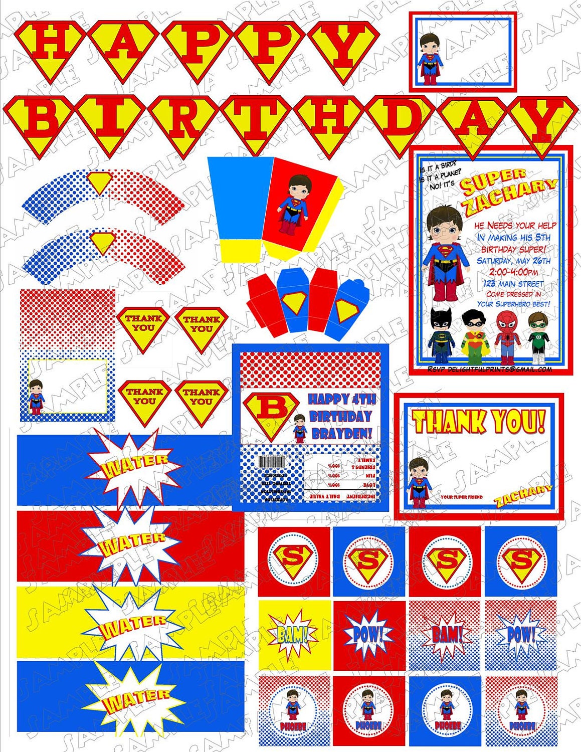 Superman inspired party NO INVITE complete party package printable with personalization by delightfulprints Il_170x135