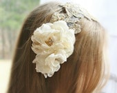 Lace Bridal Headband, Bridal Headpiece, Gold, Champagne, Bridal Headband, Pearl, Bridal Hair Flowers, Hair Accessories, Wedding Accessories