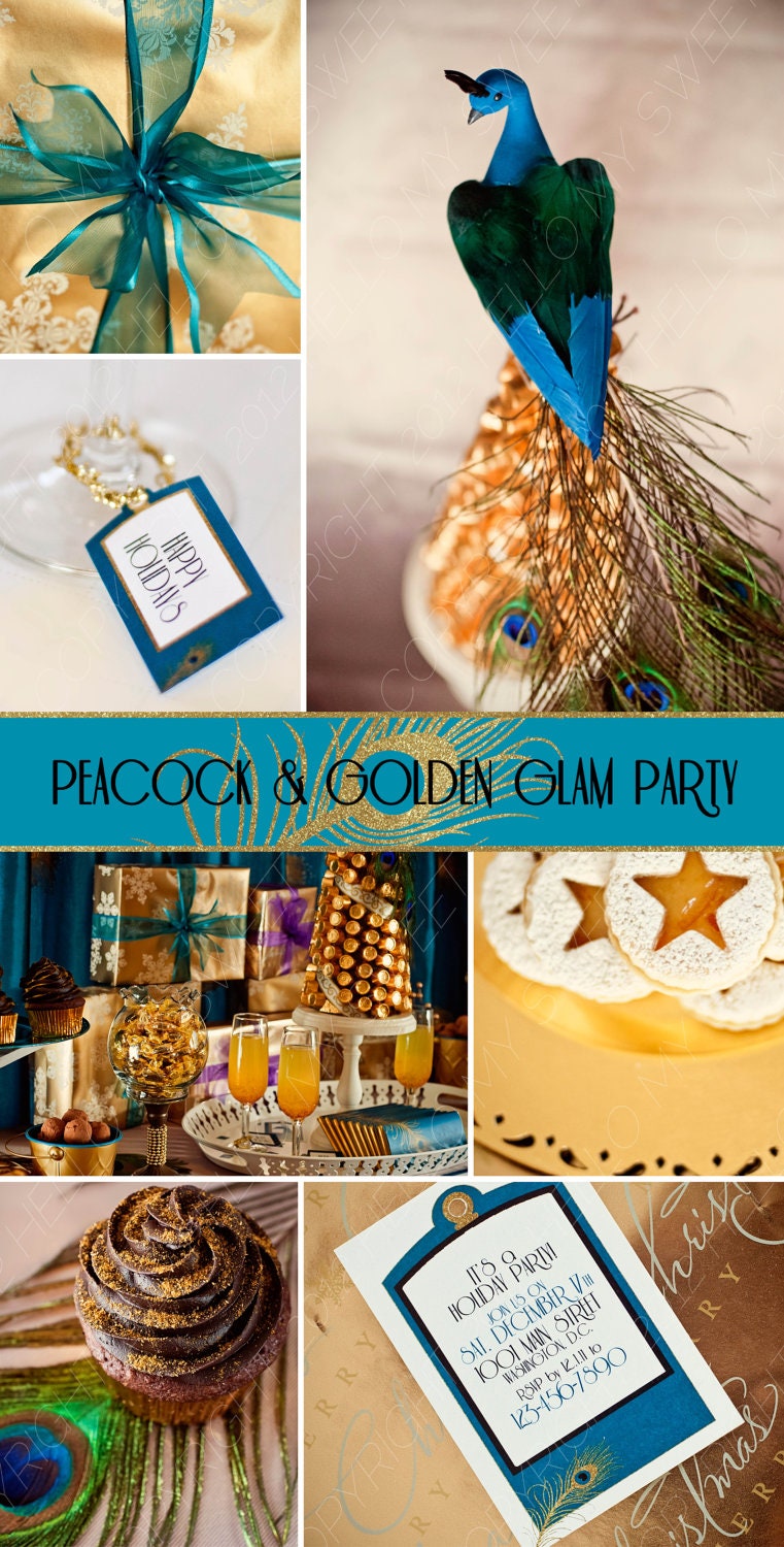 Gatsby 20s Jazz Age - Peacock Teal Gold Party - Printable Decorations - COMPLETE SET