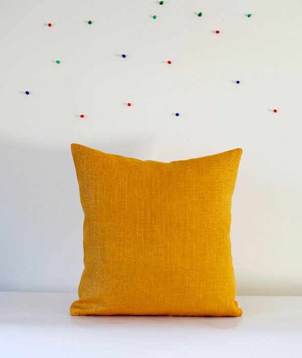 Yellow pillow covers - set of 2 - throw pillows - mustard linen cushion case - throws - sham - 24x24