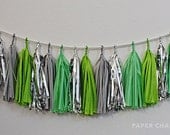Green Spark Tissue Tassel Garland - Includes 16 Tassels & Rope