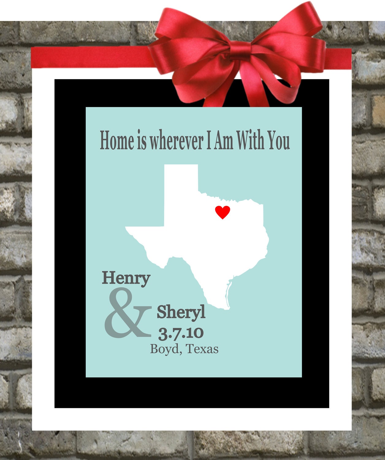 Dallas Texas Custom Map Wedding Gift: You Choose City Colors Customized Gifts Personalized Engagement Party Date Love Hearts 8 x 10