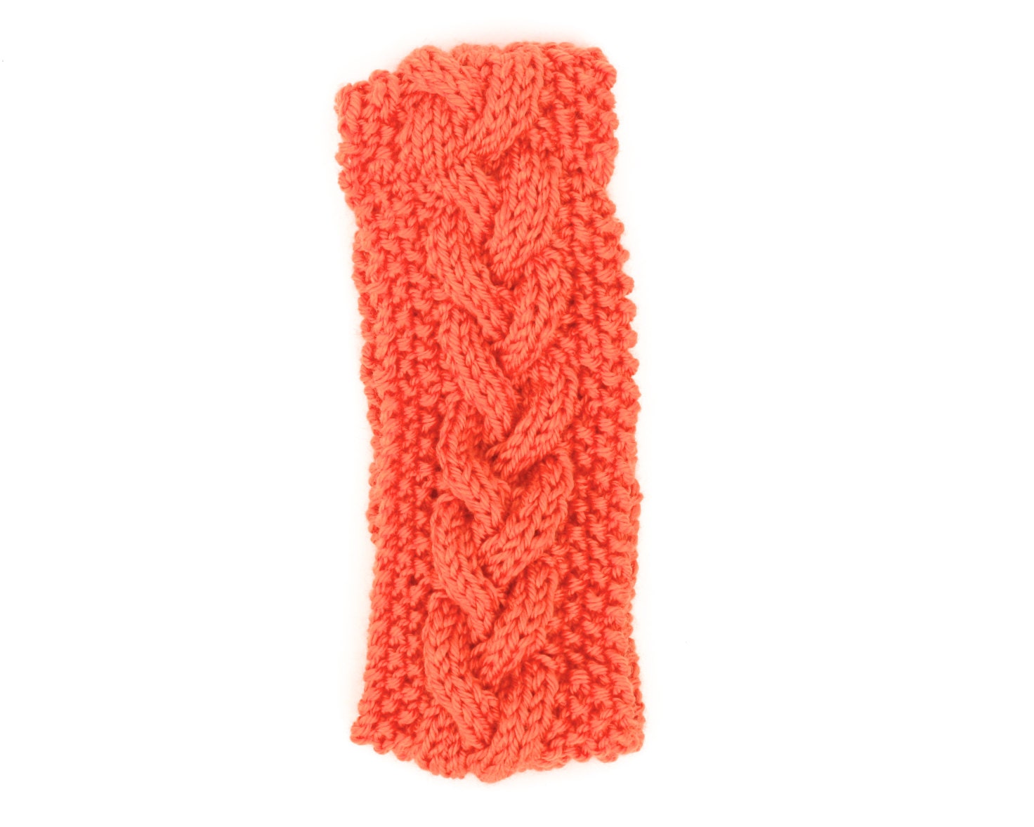 Cable Knit Earwarmer - Headband Accessory - Acrylic Yarn - Pumpkin Orange