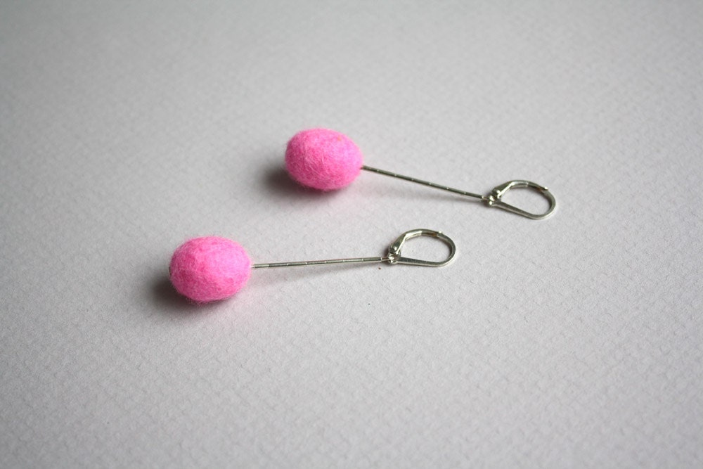 Felted Egg Earrings - Hot Pink on Headpin
