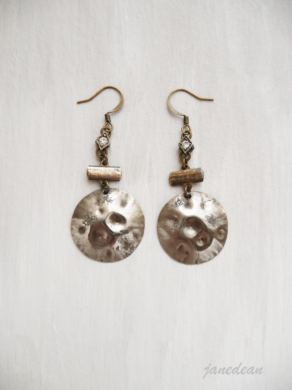 Full Moon Earrings - hammered charms on vintage findings