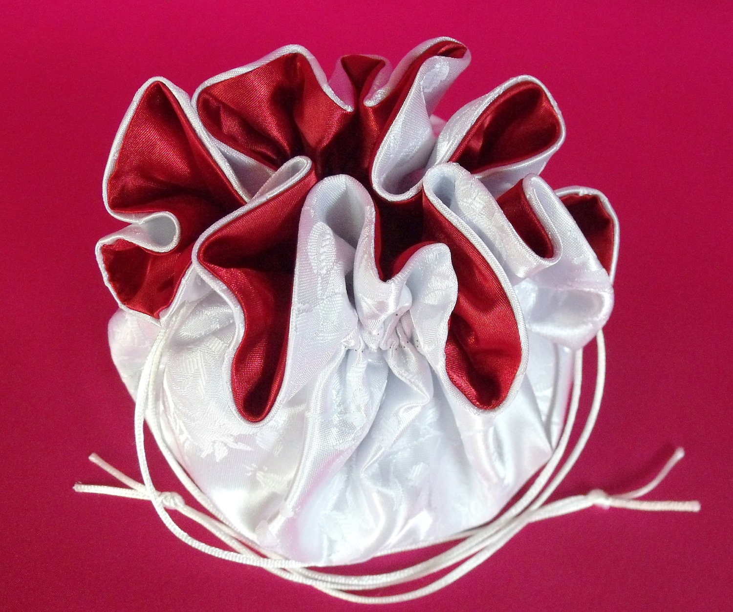 Wedding Bag Satin Bridal Money Purse White Brocade with Red No Pockets