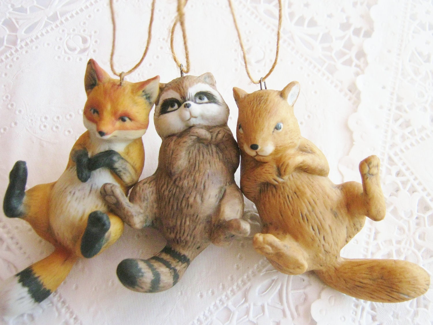 Forest Friends Vintage Ornaments Woodland Animals Squirrel Raccoon Fox