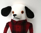 Black and White Dog doll boy in Plaid wool