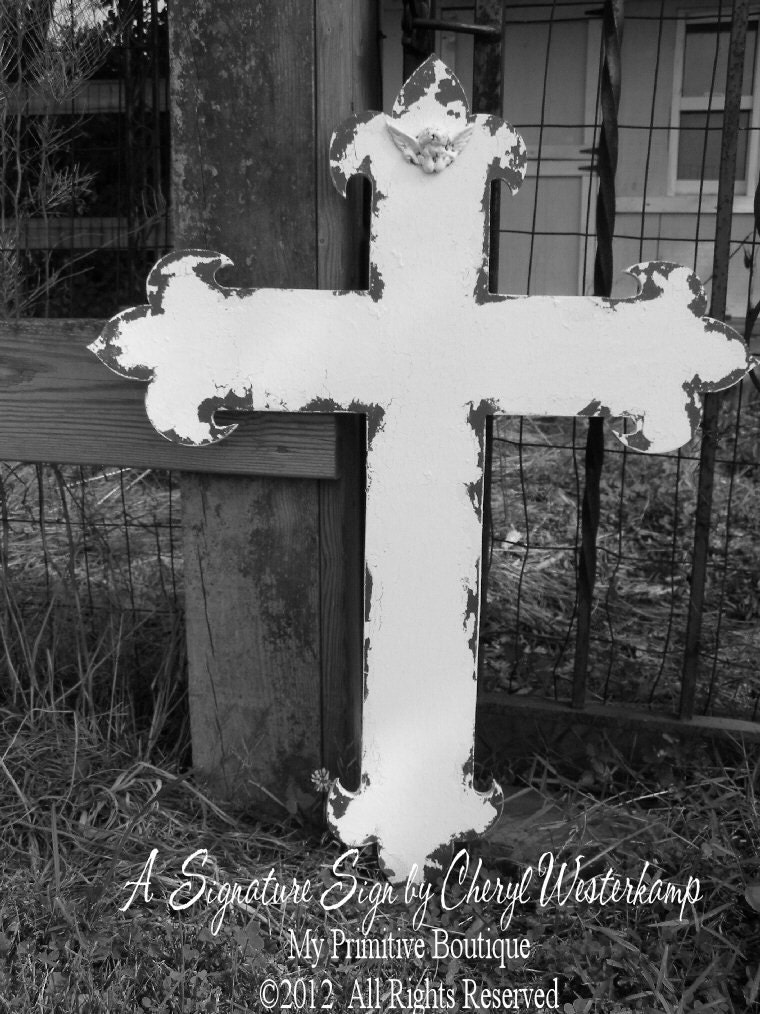 VINTAGE Wedding Cross, Architectural GOTHIC CROSS, 30 Inches Tall, Wooden Cut out Letter, Christian Decor, Wedding Decor, Beach Wedding