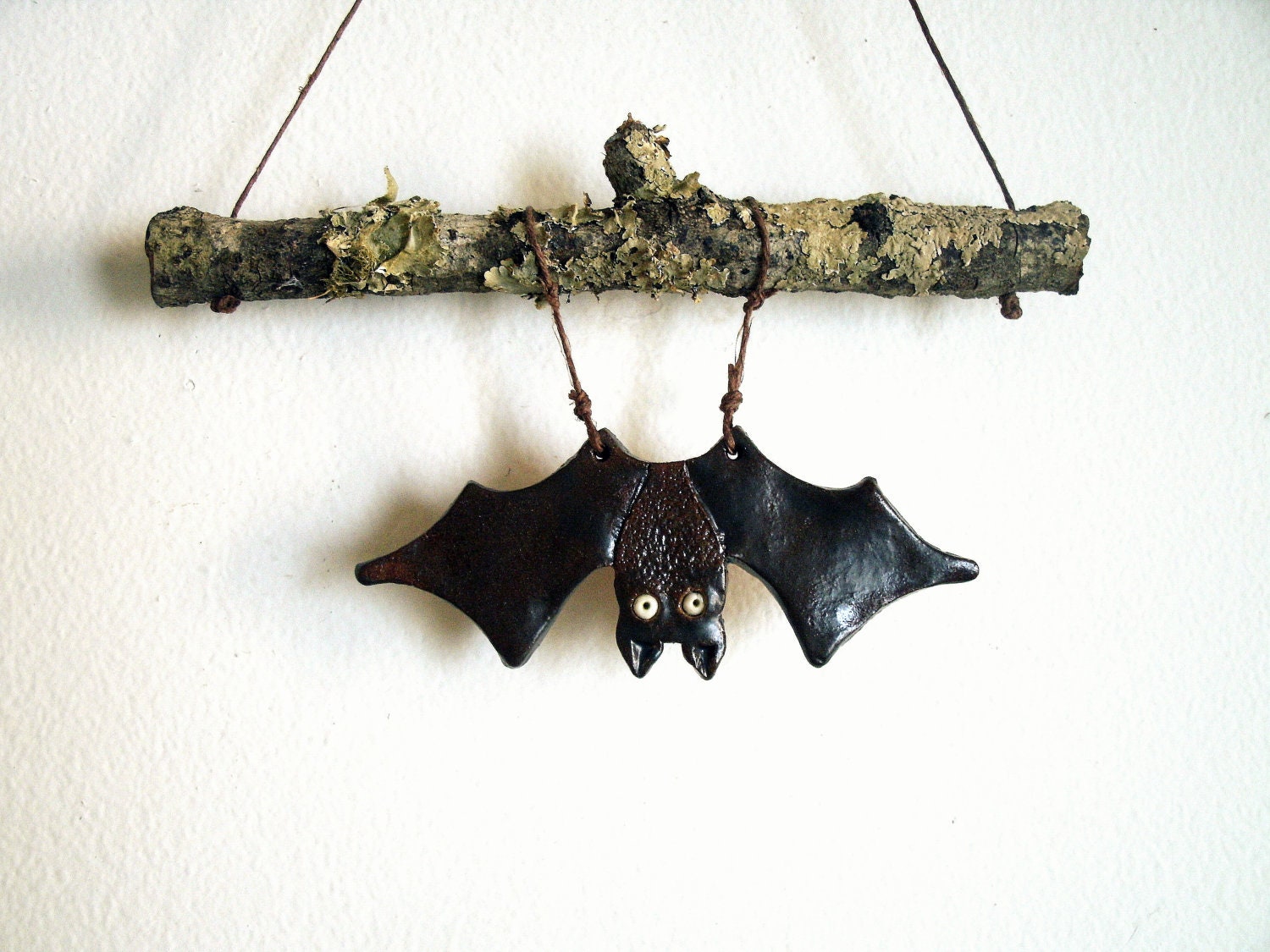 Spooky Stoneware Bat Wall Hanging or Mobile, Made to Order