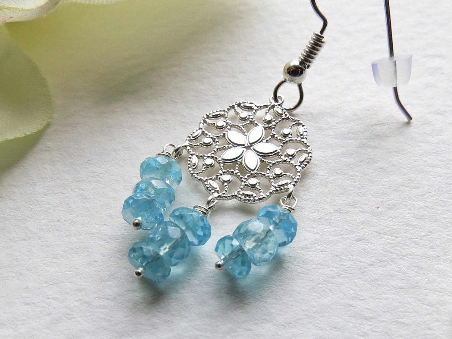 Jewelry, Handmade Earrings Soft Blue Apatite and Sterling Silver. SRAJD - Smokeylady54