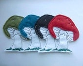 Iron on Patch Set of 4 Mushroom  Appliques