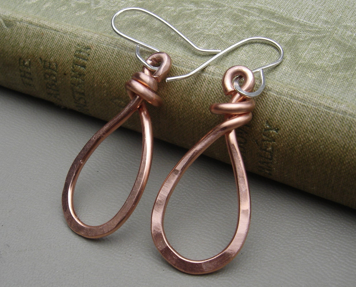 Copper Teardrop Earrings - Dangle Earrings, Copper Earrings - Basic, Bold, Hammered, Wire