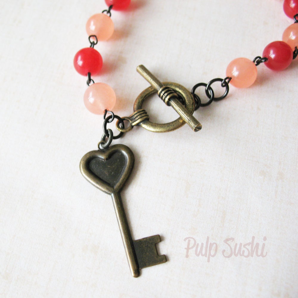Heart Key and Sweets - Candy Jade Bead Bracelet