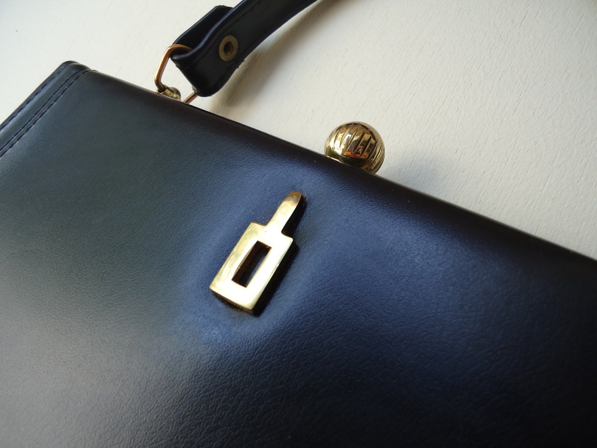 Vintage 60's Doctor Style Clutch Purse w/ Gold Accents