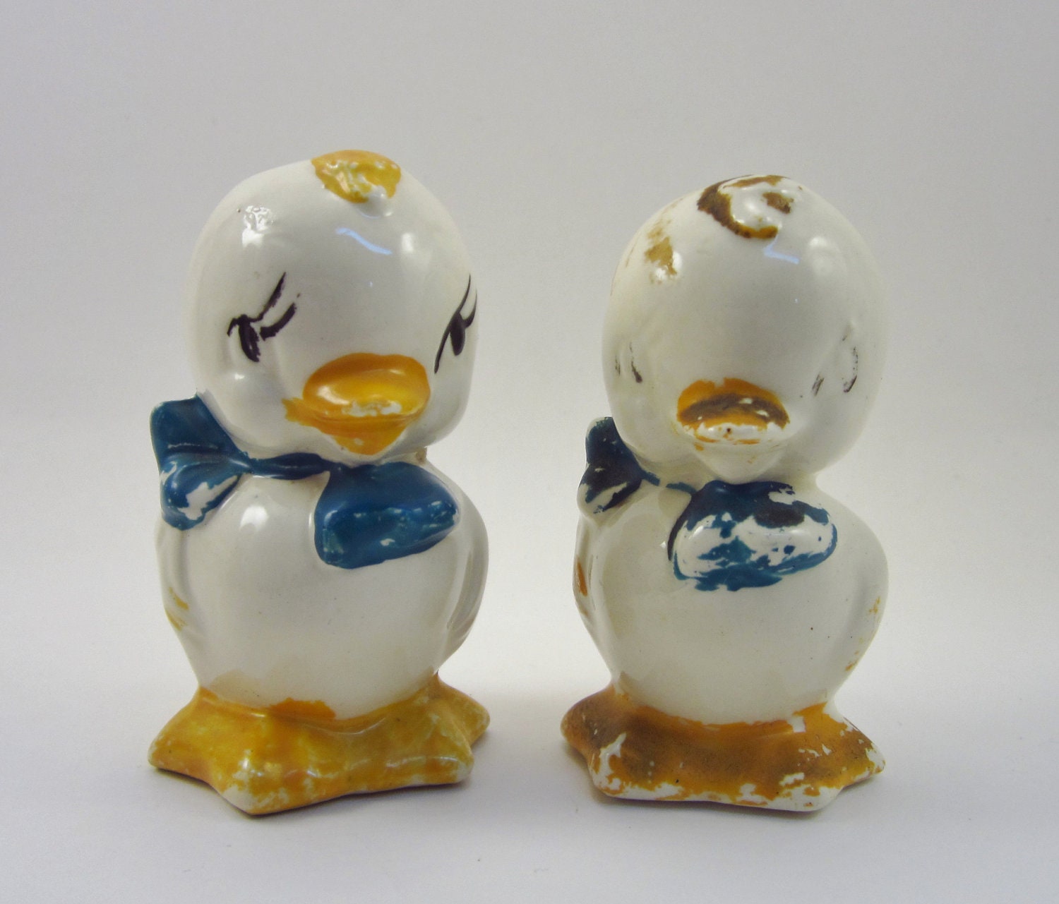 Vintage Duck Salt and Pepper Shakers - Retro Bird Yellow and Blue