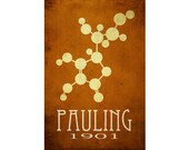 Linus Pauling 24x36 Science Art Print Molecular Structure, Molecule Diagram Scientist Poster Steampunk Rock Star Scientist Geek Office Decor