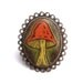 Orange and Olive Green Rustic Woodland Mushroom Ring - Oval Antiqued Brass Filigree Ring - Adjustable Ring