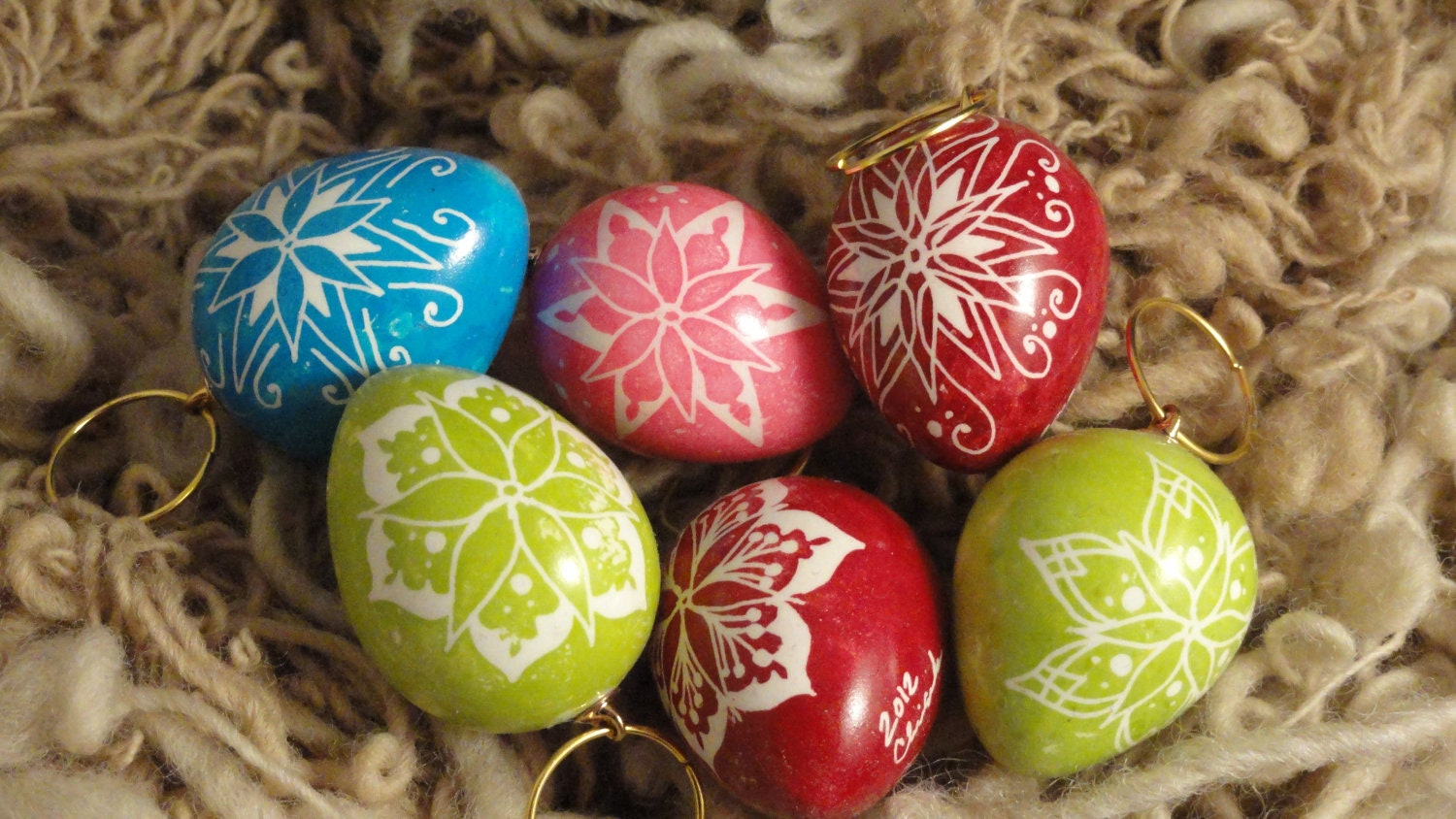 Pysanky Quail Egg Snowflake Ornaments