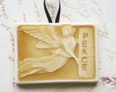 Angel of PEACE - handmade tile ornament - goldenrod yellow - hanging ornament or gift tag