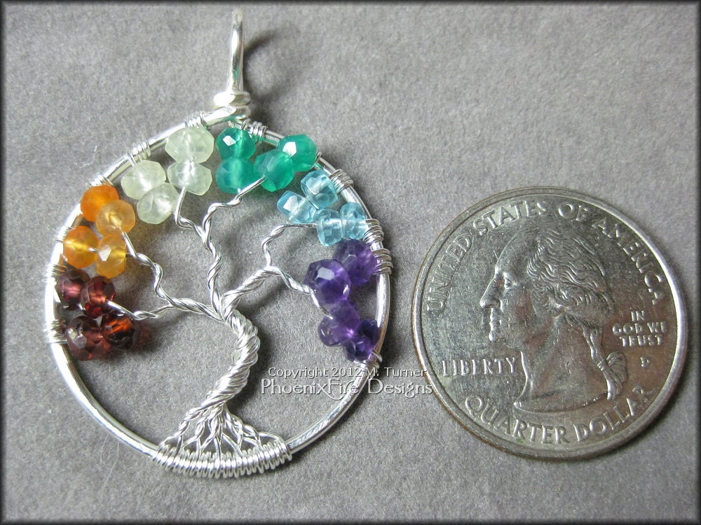 Rainbow Tree of Life Pendant in Sterling Silver Wire Wrapped Chakra LGBT Pride Love